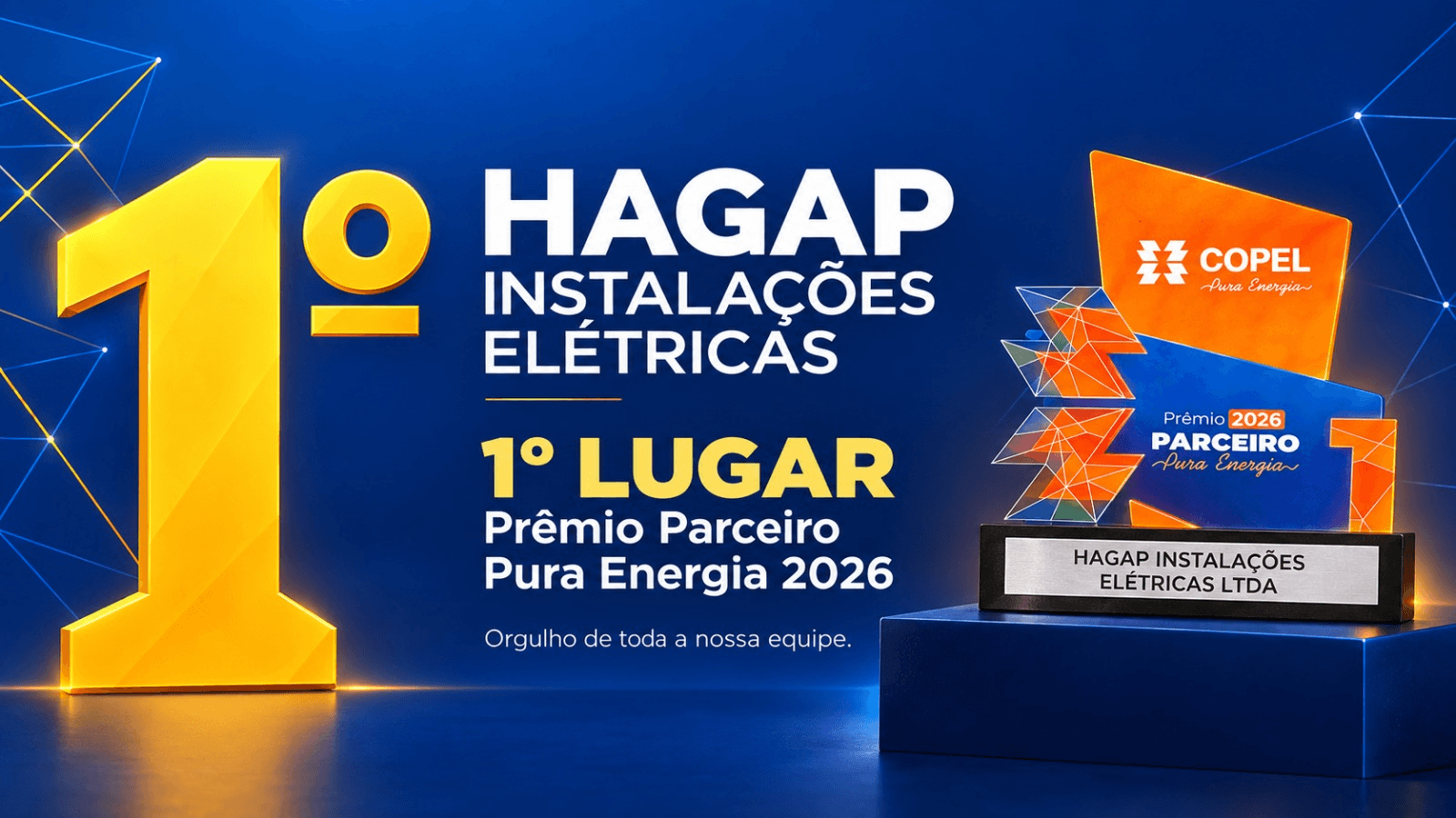 Troféu de 1º lugar concedido à Hagap no Prêmio Parceiro Pura Energia 2026